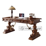 高档美式仿古创意书桌欧式实木雕花带铜书房书桌乡村欧美高端家具