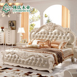 林氏木业法式床奢华1.8欧式雕花床双人床太子皮艺床婚床家具KA625