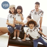 VQB童装2016新款亲子装夏装父子母女韩版三口全家装旅游度假风T恤