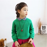 韩国童装2015新款秋款韩版女童糖果色百搭毛衣儿童纯棉套头针织衫