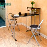 美RT免组装长方形折叠餐桌椅欧式小户型情侣餐桌椅组合可折叠1桌2
