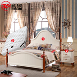 和购地中海卧室套装组合实木床+欧式床头柜+床垫成套家具套餐B201