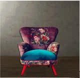 美式印花布艺老虎椅欧式单人沙发新古典个性民族风装饰客厅咖啡椅