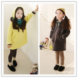 韩版冬装女童套头中长款连帽卫衣儿童加厚加绒棒球服宽松休闲外套