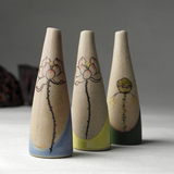 景德镇陶瓷 创意手绘粗陶花器 个性摆件 家居装饰品水培花插花瓶
