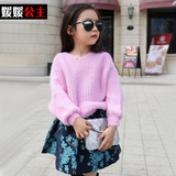 童装女童短款毛衣2015冬季新款韩版儿童纯色上衣中大童圆领套头衫