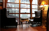 欧式老虎椅单人沙发美式形象休闲椅客厅书房复古高背椅皮艺沙发