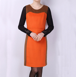 特价 正品雅莹秋冬高级系列G12IF4086A橙色羊绒背心连衣裙