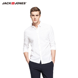 JackJones杰克琼斯男士装纯棉合体立体格纹长袖白衬衫E|216205001