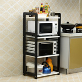 【崇恩-E款黑白】厨房电器实木收纳储物架 烤箱微波炉落地置物架