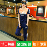 2016夏时尚运动套装女韩版学生短袖纯棉t恤七分裤修身两件套