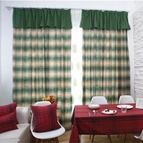 美式乡村田园风格 色织加厚棉麻布料 绿色格子面料 定制窗帘成品