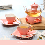 包邮田园花果茶套装玻璃茶具陶瓷过滤芯带加热底座花茶壶茶杯