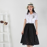 16夏季新品韩版OL短袖白衬衫雪纺网纱星星半身裙假2件套装连衣裙