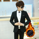 青少年韩版男士小西装学生休闲西服套装加绒加厚修身冬季职业正装