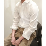 RCC男装 春季新款 温莎领一字领修身纯色棉混纺男士衬衫 韩国代购