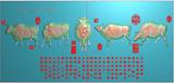 屏风挂屏 精雕图 浮雕图 灰度图 石雕图  精品五牛图带诗词