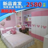 儿童家具套房女孩粉色卧室家具公主床1.2米1.5米小孩高箱储物床
