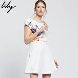Lily2016夏装新款女装欧美修身假两件印花短袖连衣裙115210J7386