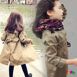 韩版童装2016春秋女童英伦风经典腰带双排扣风衣 儿童系带外套