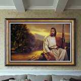 慈爱耶稣欧式客厅办公室横版挂画基督教宗教人物手绘高档装饰油画