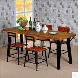 美式乡村铁艺餐桌巴西松木餐桌椅组合饭桌实木长方形家居家具