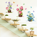 田园创意清新小花盆栽墙贴纸植物客厅沙发装饰画店铺橱窗玻璃贴花