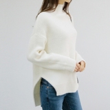 韩国2015秋冬兔毛宽松打底衫针织衫套头中长款白色小半高领毛衣女