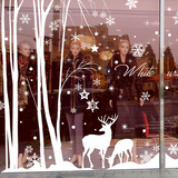 冬日森林麋鹿雪花 卧室客厅装饰贴 创意大型店铺橱窗玻璃贴墙贴纸