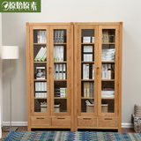 原始原素全实木书架北欧田园白橡木玻璃门书橱书架展示柜书房家具