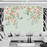 复古怀旧美式手绘玫瑰花卉花藤背景墙墙纸客厅沙发床头壁纸壁画