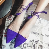 2016韩版春夏女鞋尖头浅口绒面中空脚环绑带时尚低跟小跟单鞋紫黑