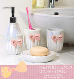 PBH日式卫浴4件套组陶瓷肥皂盘乳液瓶牙刷架漱口杯蝴蝶结白色系