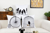 现代时尚黑白鸟笼小鸟 车轮抱枕办公沙发靠垫汽车靠枕 样板房装饰