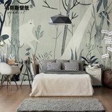 马蒂斯定制无缝壁画 抽象森林动物 客厅卧室电视背景墙壁纸 手绘