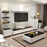电视柜茶几组合 简约钢化玻璃电视机柜 现代白色烤漆客厅家具套装