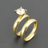 珠宝钛钢黄金色男女士一对情侣对戒指仿真钻戒镶钻指环生日礼物