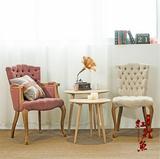 现货美式实木纽扣餐椅复古法式时尚单人沙发椅酒店咖啡厅古典椅子