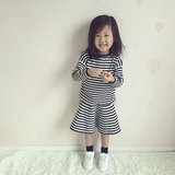 韩国童装秋冬毛线针织条纹套装毛衣加半身裙女童裙子套装