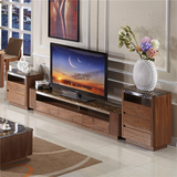 电视柜茶几组合套装烤漆简约现代中式实木大理石电视柜胡桃木色