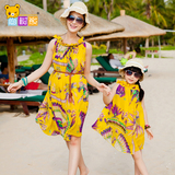 2016款亲子装女童儿童夏装波西米亚连衣裙民族风沙滩裙母女装裙子