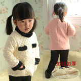 2015韩版秋冬装 女童小童宝宝卫衣加绒套头衫甜美毛毛口袋外套