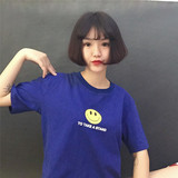 夏季大码女装韩版休闲宽松笑脸字母圆领短袖学生T恤上衣打底衫潮