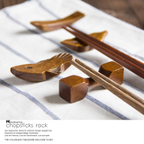 莫兰迪 创意个性 日式和风木质原木实木装饰小鱼树叶筷架筷托筷枕