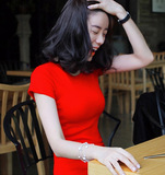 韩版修身春夏装T桖女士短袖圆领纯色T恤打底衫棉女上衣中长款紧身