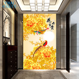 中式古典花鸟无缝3D立体壁纸 大型壁画客厅卧室玄关过道竖版墙纸