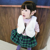 韩国童装秋冬装韩版儿童假两件小毛绒马甲拼接连衣裙加绒女童裙子