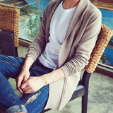 春季男士毛衣开衫韩版修身型中长款男生线衣纯色针织衫薄款外套男