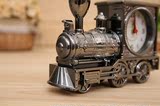 复古蒸汽火车头表模型 小闹钟创意摆件镀金仿古火车头闹钟工艺品
