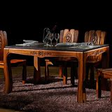 餐厅全实木餐桌 柚木火烧石长餐台吃饭桌子 现代中式家具